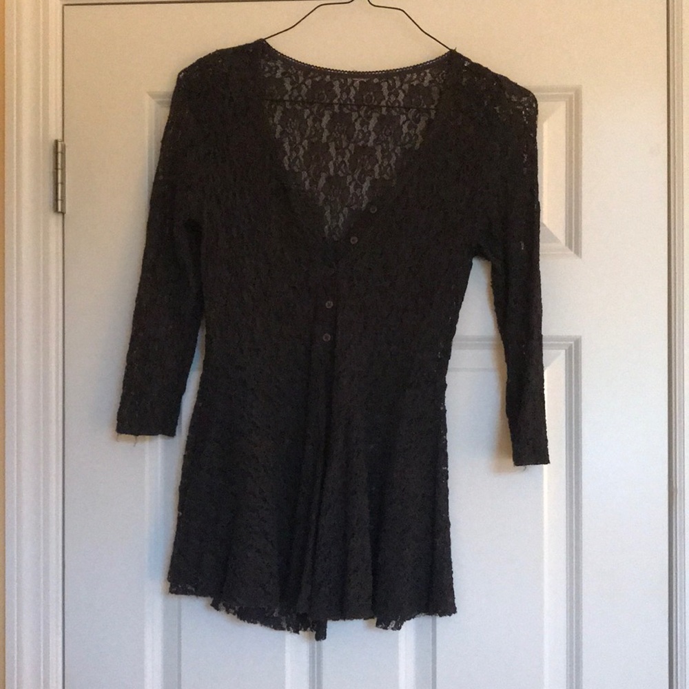 Free People Charcoal Grey Lace Blouse